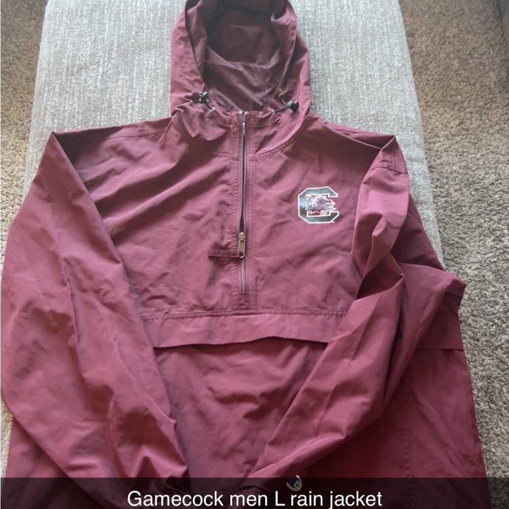 Red Hooded Raincoat with Half-Zip